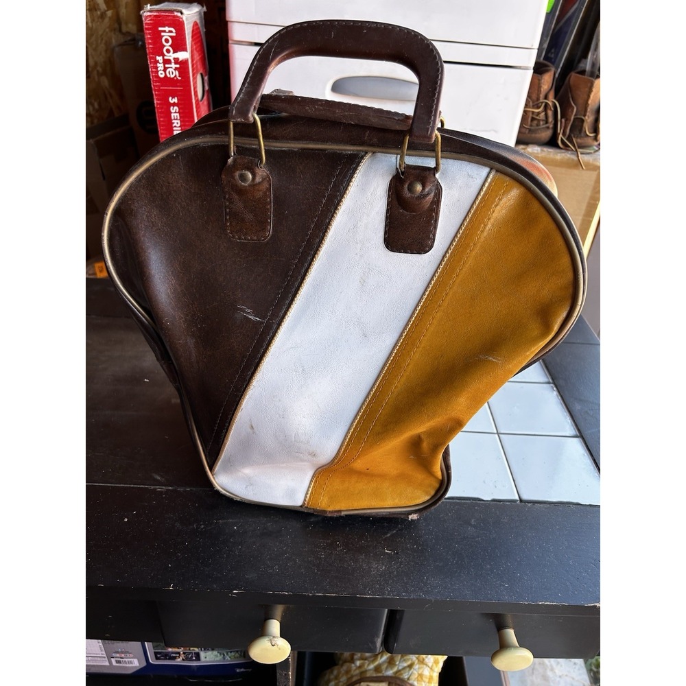 Vintage AMF Voit Bowling Ball w Retro 70s Colorblock Bag